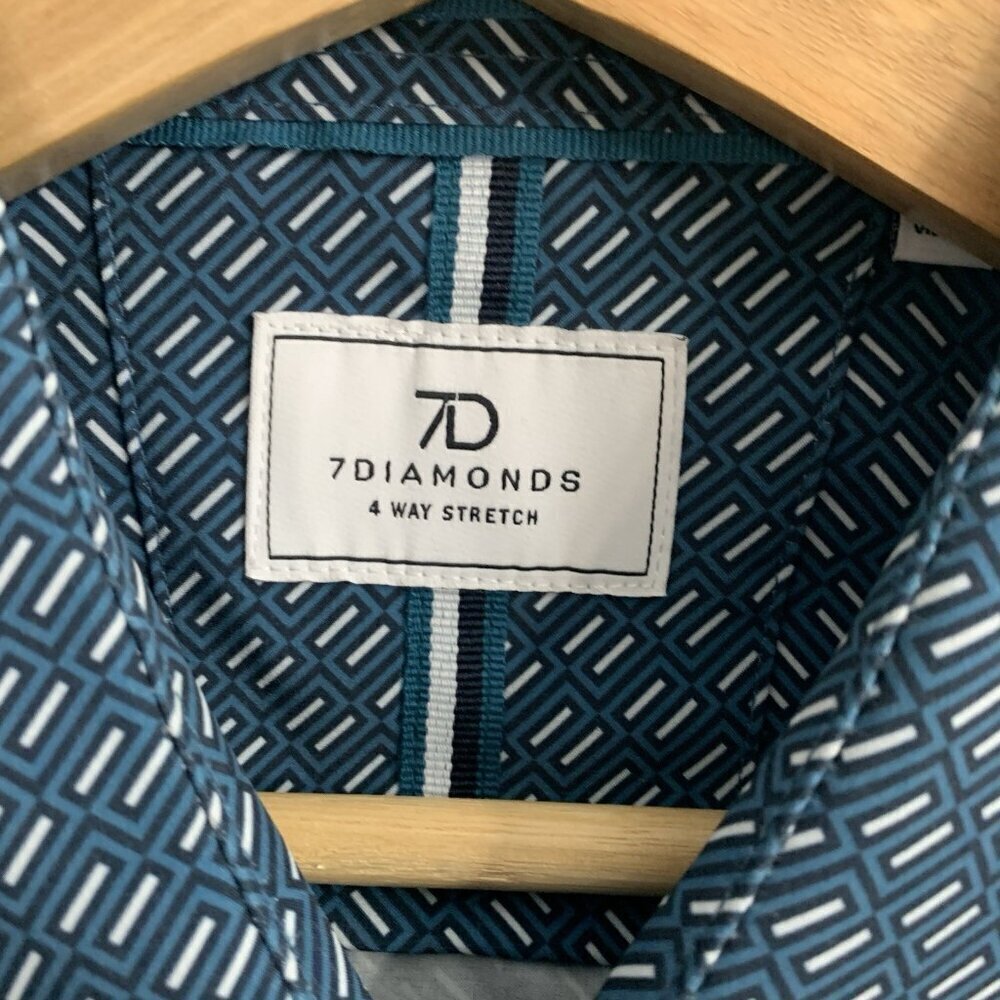 7 Diamonds Shirt Mens S Vienti 4-Way Stretch Woven Short Sleeve Blue Button Up - Picture 7 of 11